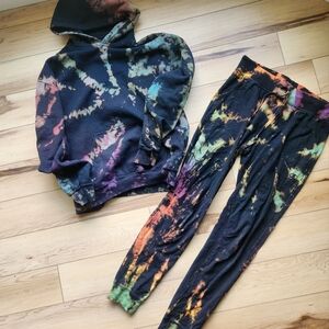 Reverse Tie Dye Set Gildan Champion Medium Black and Multi Joggers Hoodie
